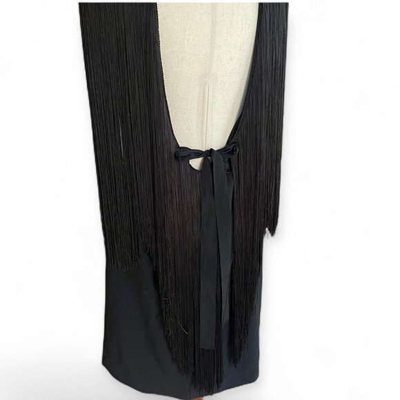 Vtg La Perla Black Beaded Epaulet Long Fringe Scoop Open Back Dress IT 44 US 8 - Picture 8 of 15